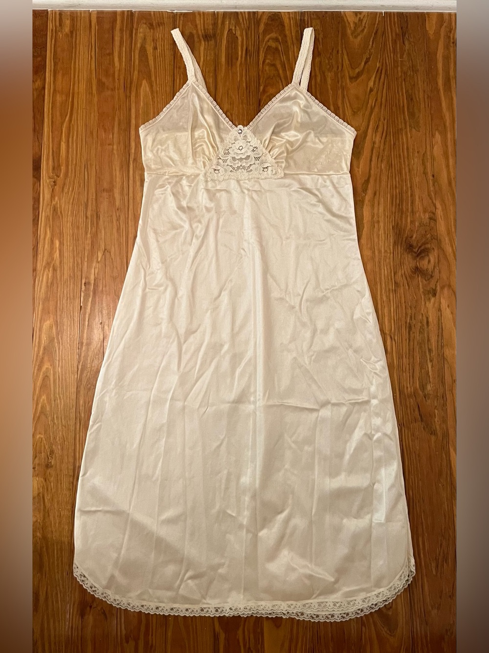 Vintage Touch Of Tenderness Womens Off White Lace Satin Slip Dress Size 36 (S/M)